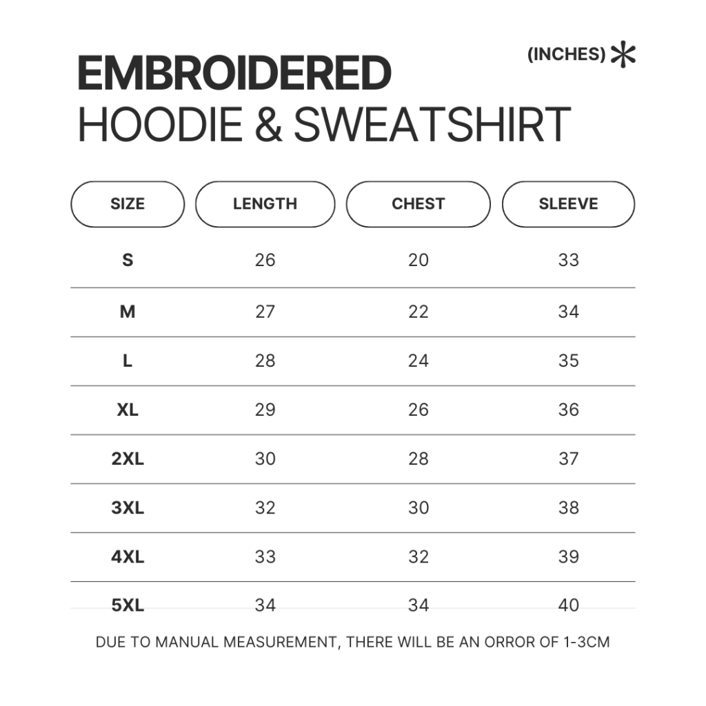 Embroidered Hoodie Sweatshirt Size Chart - Cockapoo Gifts UK