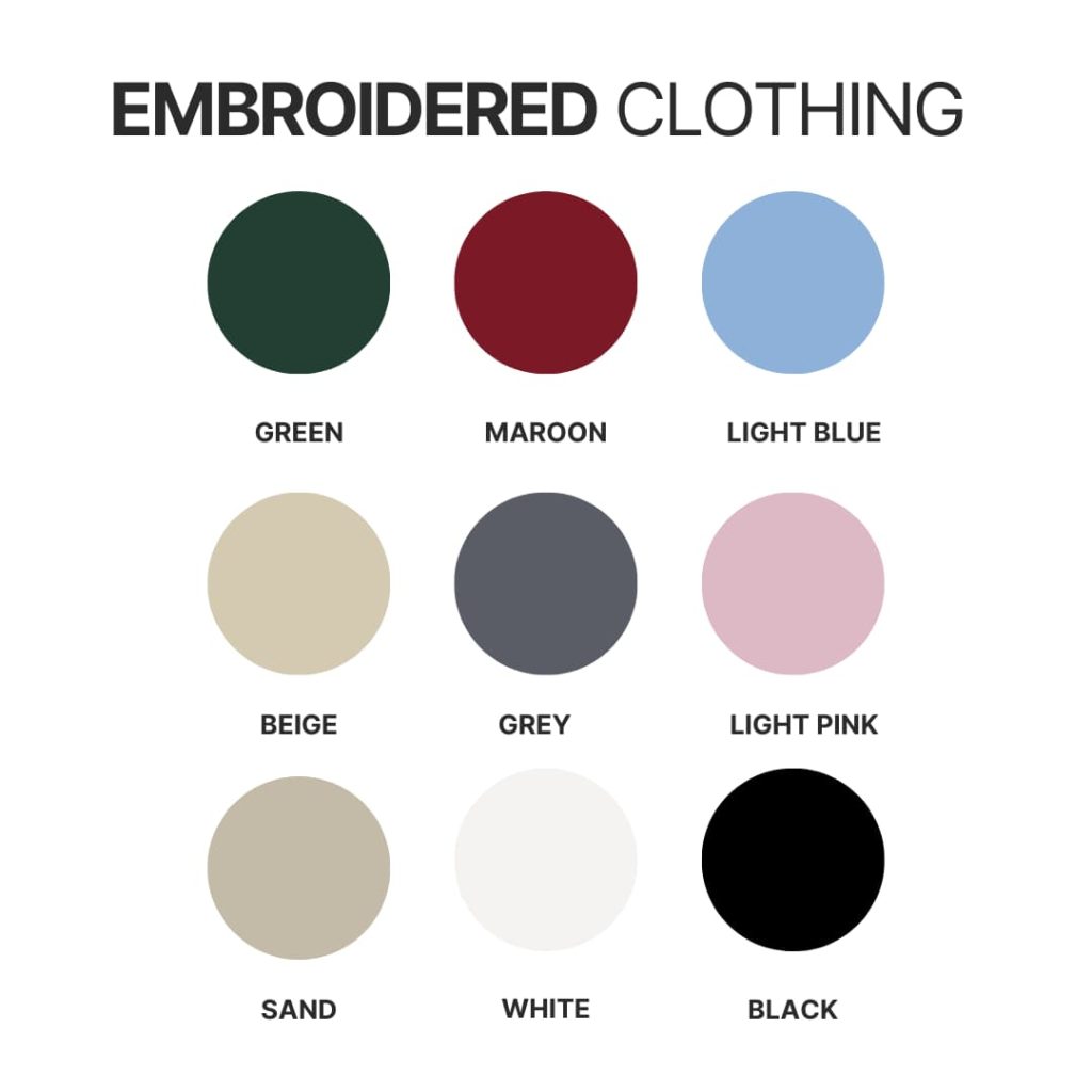 Embroidered clothing color chart 1 - Cockapoo Gifts UK